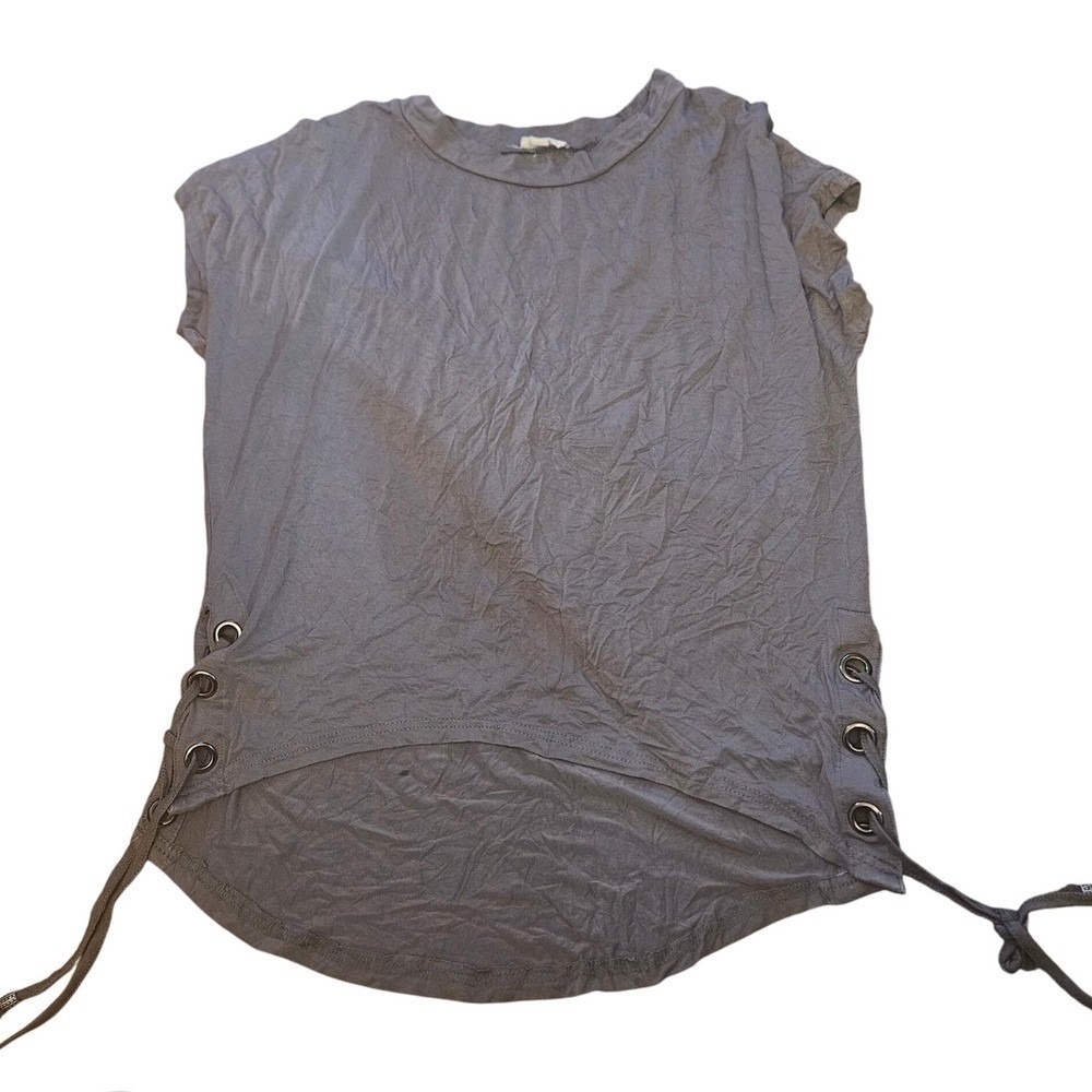 POL Gray Lace-Up Hi-Low Top Casual Short Sleeve T-Shirt Women's Size S